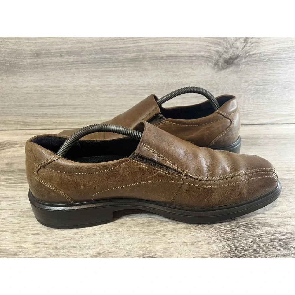 Ecco Helsinki 2 Leather Brown SZ 9.5‎ Slip On Dual Fit Cognac Dress Shoe EU 44